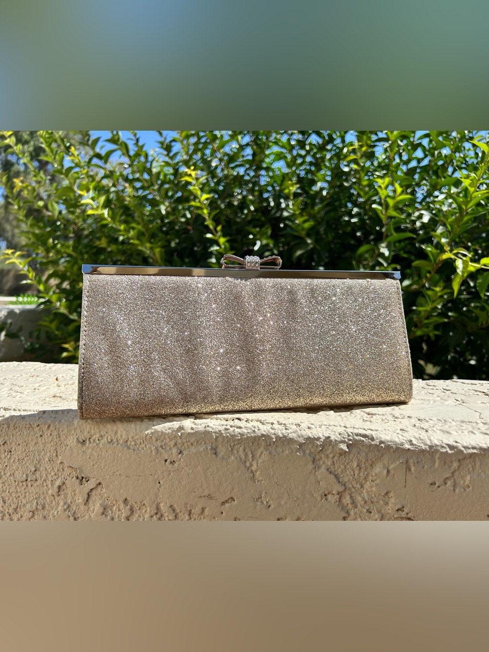 INC International Concepts Glitter Bow Clutch - Rose Gold